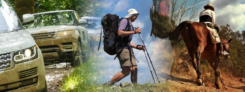 Complejo turístico Los Pinos vehículos y personas en recorrido